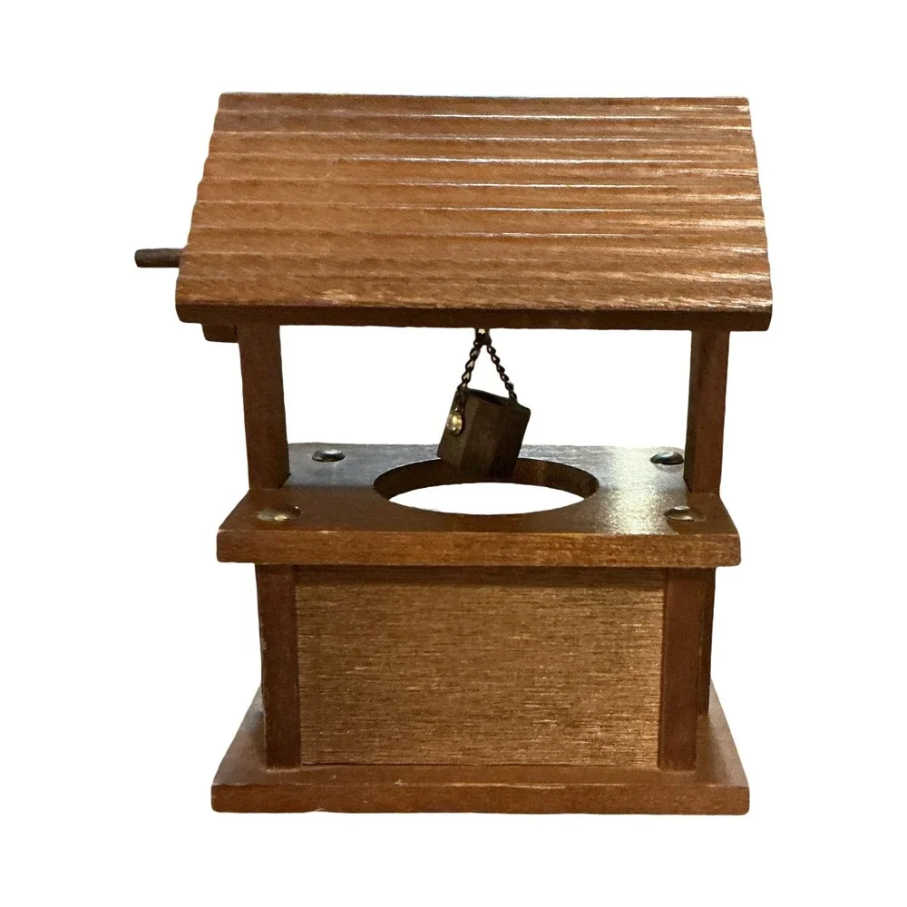 Vintage Wood Wishing Well Coaster Set Rustic Brown Farmhouse Decor 4 Coasters